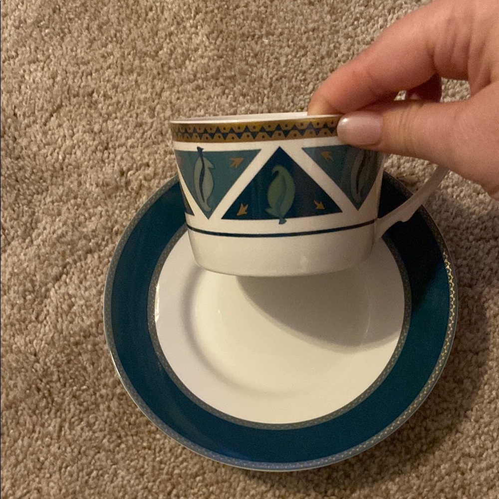 VINTAGE Christian Dior- Elegant Teal and Gold Cup and Saucer Set